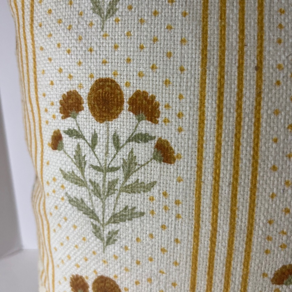 Anthropologie Mira Cotton Woven Printed Floral Pillow Yellow Stripe 18" New - Picture 3 of 8